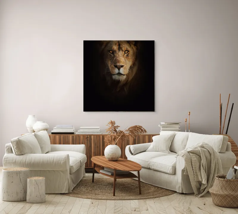 Tablou Canvas, "Regele întunericului îmblânzind privirea", Majestic, Regal, Intense, Powerful, Mysterious, 100 x 100 cm – poza 3