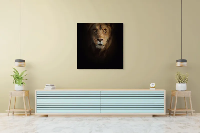 Tablou Canvas, "Regele întunericului îmblânzind privirea", Majestic, Regal, Intense, Powerful, Mysterious, 100 x 100 cm – poza 5