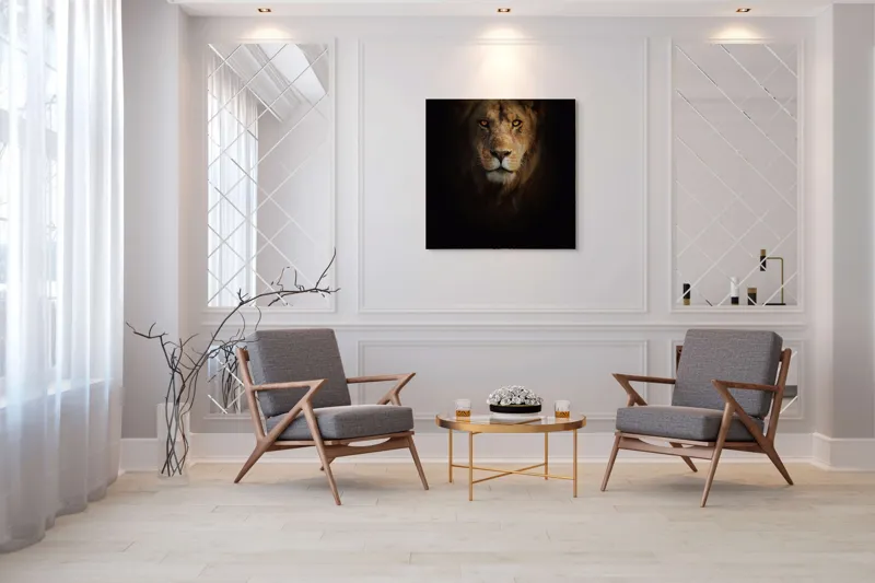 Tablou Canvas, "Regele întunericului îmblânzind privirea", Majestic, Regal, Intense, Powerful, Mysterious, 100 x 100 cm – poza 7