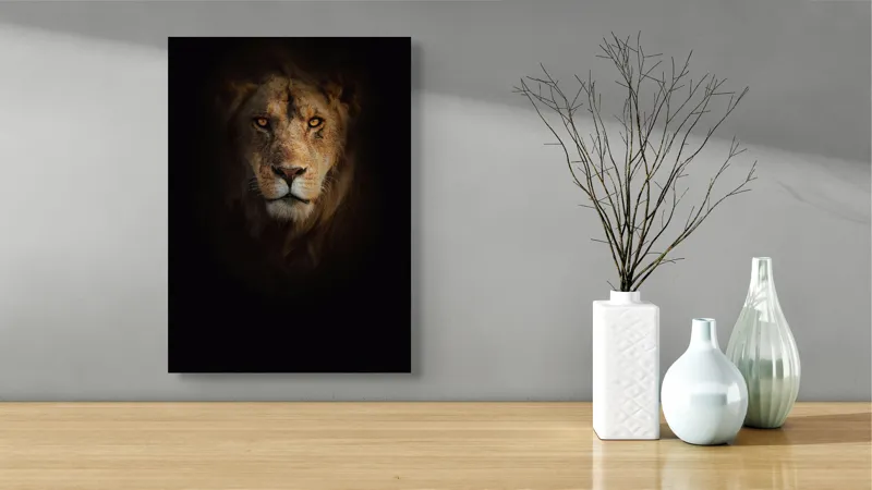 Tablou Canvas, "Regele întunericului îmblânzind privirea", Majestic, Regal, Intense, Powerful, Mysterious, 39 x 54 cm – poza 4