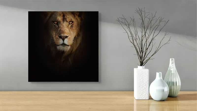 Tablou Canvas, "Regele întunericului îmblânzind privirea", Majestic, Regal, Intense, Powerful, Mysterious, 50 x 50 cm – poza 3