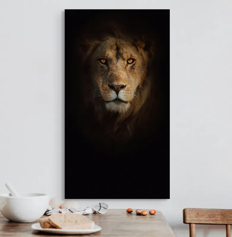 Tablou Canvas, "Regele întunericului îmblânzind privirea", Majestic, Regal, Intense, Powerful, Mysterious, 50 x 90 cm – poza 3