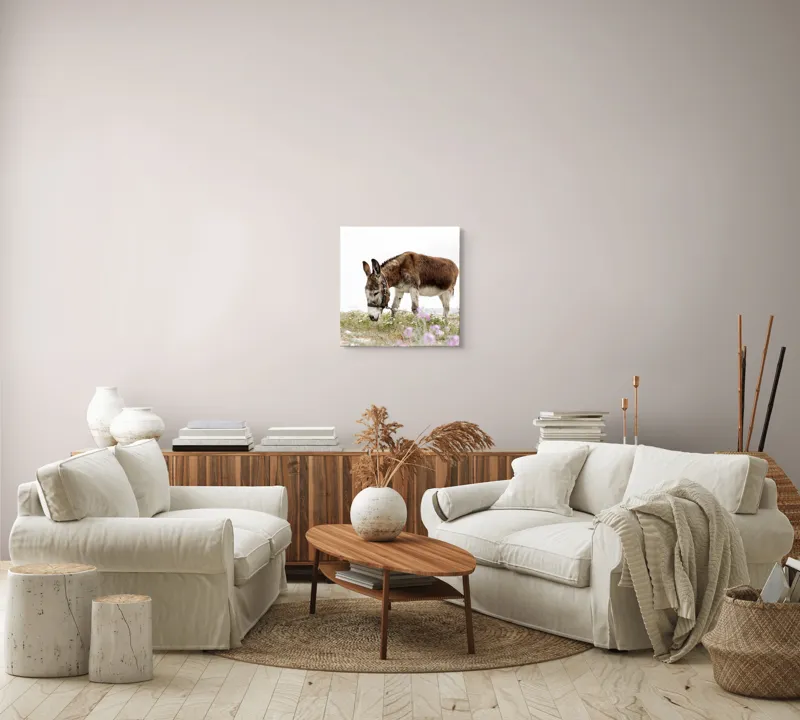Tablou Canvas, "Măgar păscând printre flori de câmp", Calm, Blând, Verdeață, Flori, Natură, Cer, Tranquil, Mânz, Relaxant, Echilibru, 50 x 50 cm – poza 7