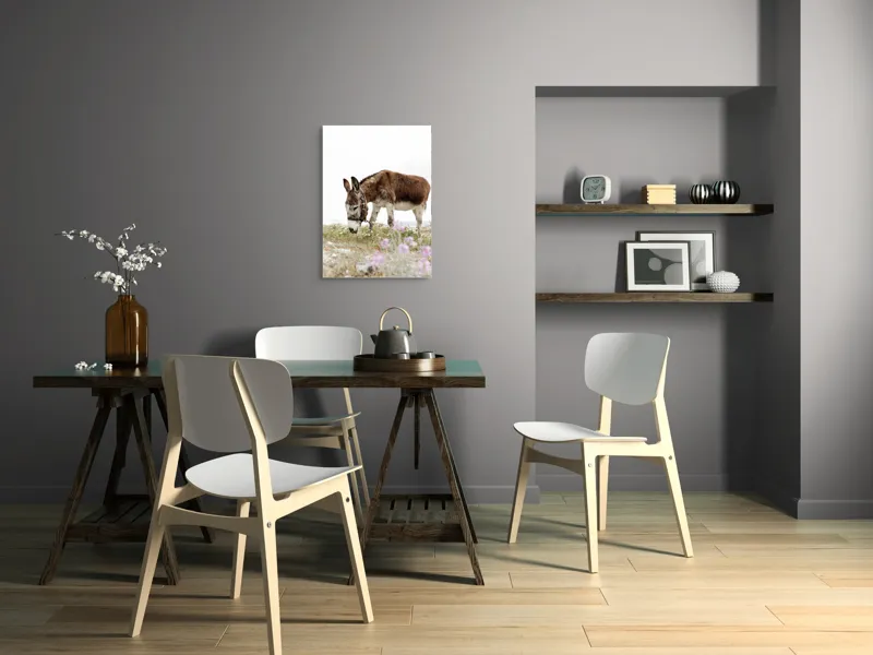 Tablou Canvas, "Măgar păscând printre flori de câmp", Calm, Blând, Verdeață, Flori, Natură, Cer, Tranquil, Mânz, Relaxant, Echilibru, 50 x 70 cm – poza 5
