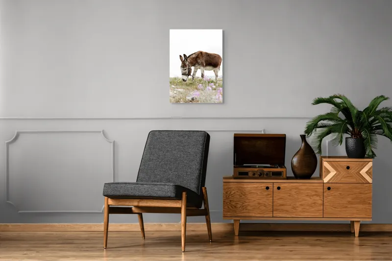 Tablou Canvas, "Măgar păscând printre flori de câmp", Calm, Blând, Verdeață, Flori, Natură, Cer, Tranquil, Mânz, Relaxant, Echilibru, 50 x 70 cm – poza 8