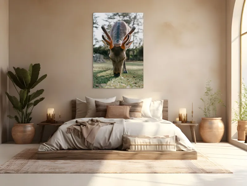 Tablou Canvas, "Cerbul în lumina dimineții de toamnă", Nu știu cine este în imagine., 100 x 150 cm – poza 3