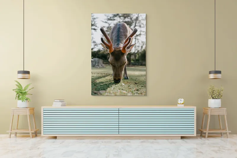 Tablou Canvas, "Cerbul în lumina dimineții de toamnă", Nu știu cine este în imagine., 100 x 150 cm – poza 4