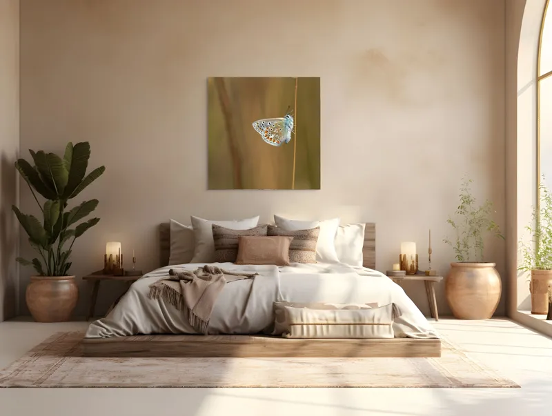 Tablou Canvas, "Fluture delicat pe tulpină subțire", Fluture, Delicat, Natură, Culori, Fragilitate, Aripă, Echilibru, Naturalețe, 100 x 100 cm – poza 4