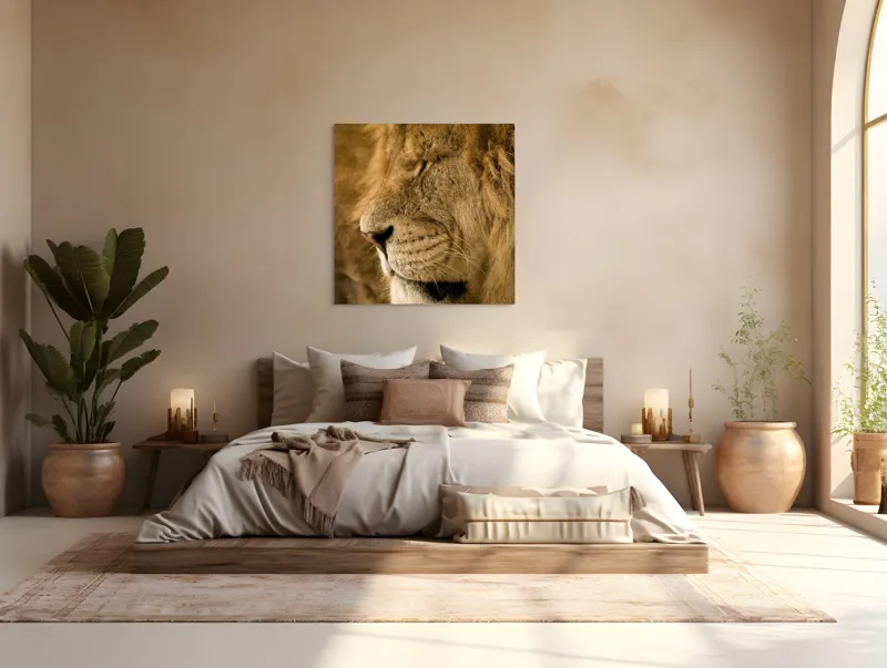 Tablou Canvas, "Regele savanei doarme liniștit", Leu, Blană, Somn, Serenitate, Mândrie, Majestuos, Natură, Grație, Putere, 100 x 100 cm – poza 4