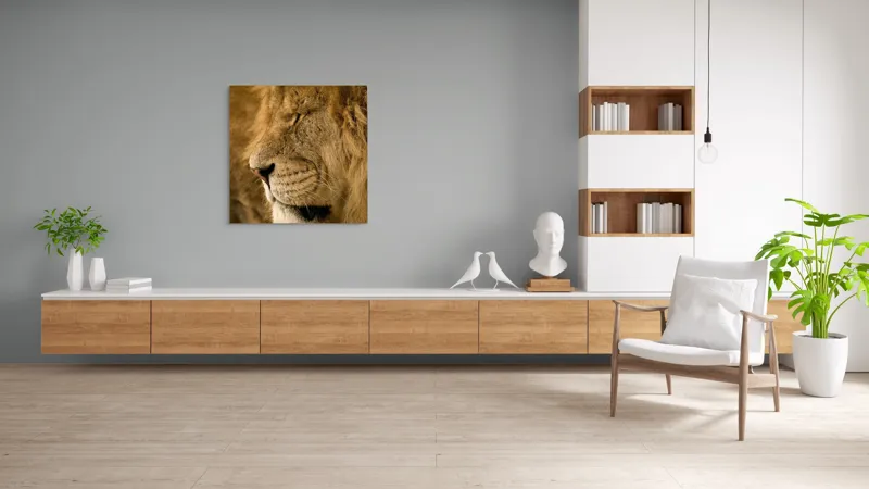 Tablou Canvas, "Regele savanei doarme liniștit", Leu, Blană, Somn, Serenitate, Mândrie, Majestuos, Natură, Grație, Putere, 100 x 100 cm – poza 8