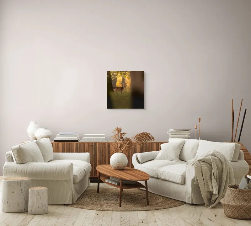 Tablou Canvas, "Căprioara în pădurea aurie de toamnă", Căprioară, Pădure, Toamnă, Luminiș, Natură, Frunziș, Lumină, Serenitate, 50 x 50 cm – poza 7