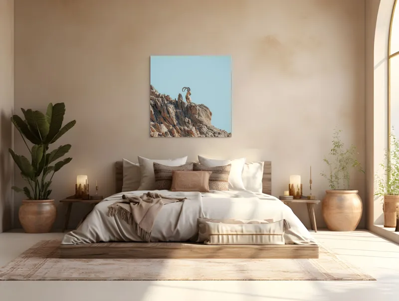 Tablou Canvas, "Capra de stâncă în zare senină", Desert, Capră, Stâncă, Cer, Sălbăticie, Natură, Solitudine, Linie, Orizont, Verticalitate, 100 x 100 cm – poza 4
