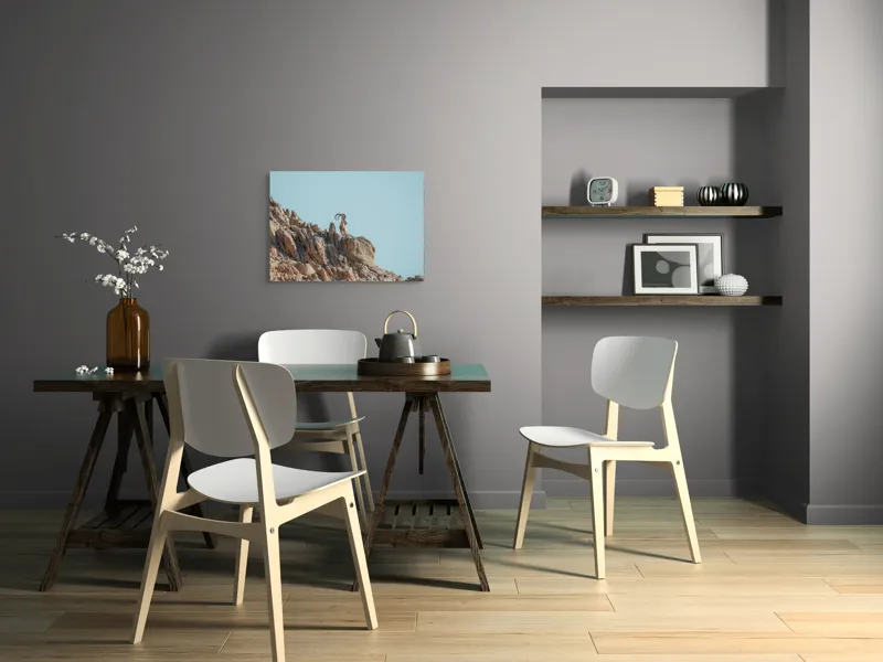 Tablou Canvas, "Capra de stâncă în zare senină", Desert, Capră, Stâncă, Cer, Sălbăticie, Natură, Solitudine, Linie, Orizont, Verticalitate, 70 x 50 cm – poza 5