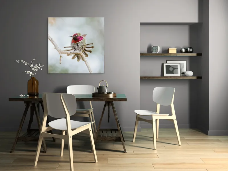 Tablou Canvas, "Colibri multicolor pe creanga uscată", Colorat, Fragil, Agil, Zvelt, Înaripat, Mic, Strălucitor, Vibrant, 100 x 100 cm – poza 6