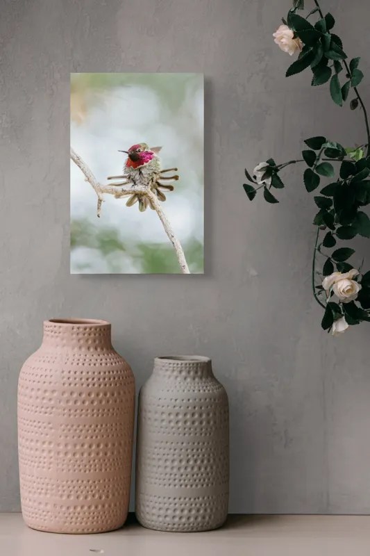 Tablou Canvas, "Colibri multicolor pe creanga uscată", Colorat, Fragil, Agil, Zvelt, Înaripat, Mic, Strălucitor, Vibrant, 26 x 39 cm – poza 6
