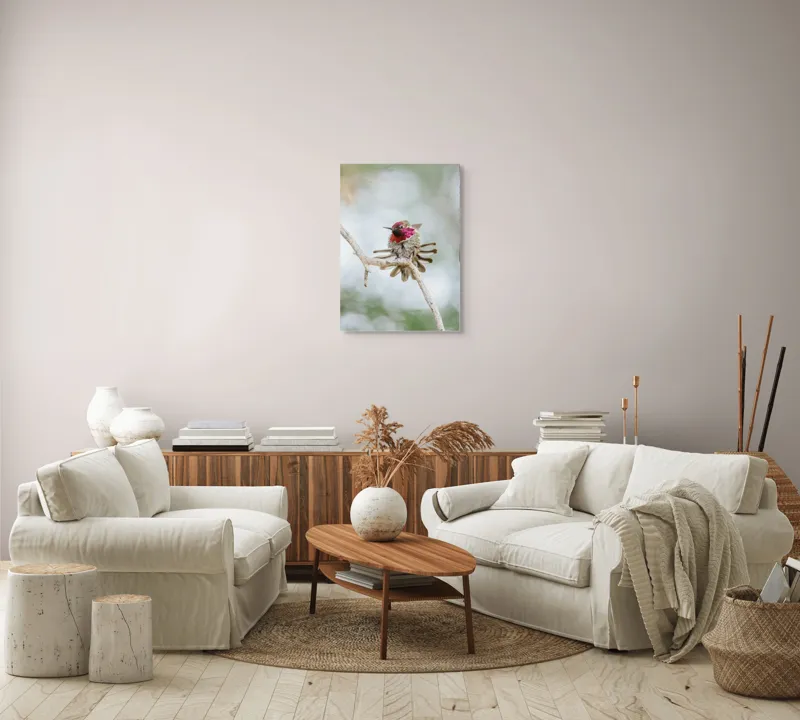 Tablou Canvas, "Colibri multicolor pe creanga uscată", Colorat, Fragil, Agil, Zvelt, Înaripat, Mic, Strălucitor, Vibrant, 50 x 70 cm – poza 4