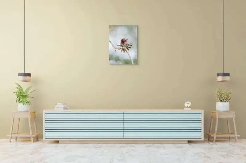 Tablou Canvas, "Colibri multicolor pe creanga uscată", Colorat, Fragil, Agil, Zvelt, Înaripat, Mic, Strălucitor, Vibrant, 50 x 70 cm – poza 6
