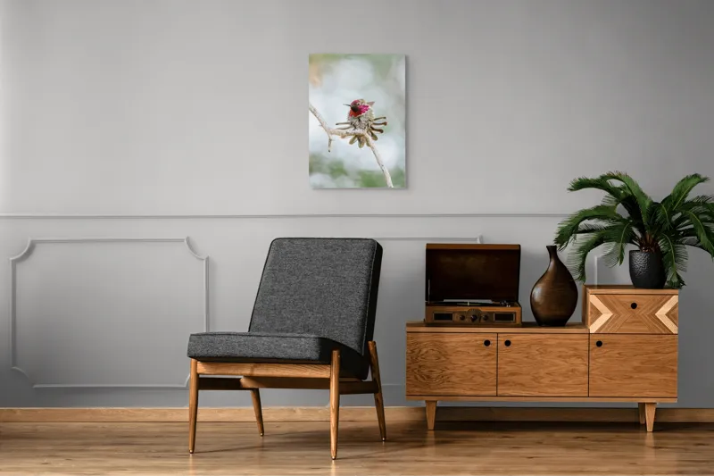 Tablou Canvas, "Colibri multicolor pe creanga uscată", Colorat, Fragil, Agil, Zvelt, Înaripat, Mic, Strălucitor, Vibrant, 50 x 70 cm – poza 8