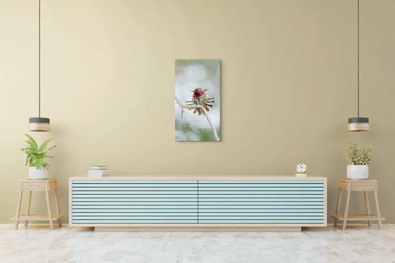 Tablou Canvas, "Colibri multicolor pe creanga uscată", Colorat, Fragil, Agil, Zvelt, Înaripat, Mic, Strălucitor, Vibrant, 50 x 90 cm – poza 6