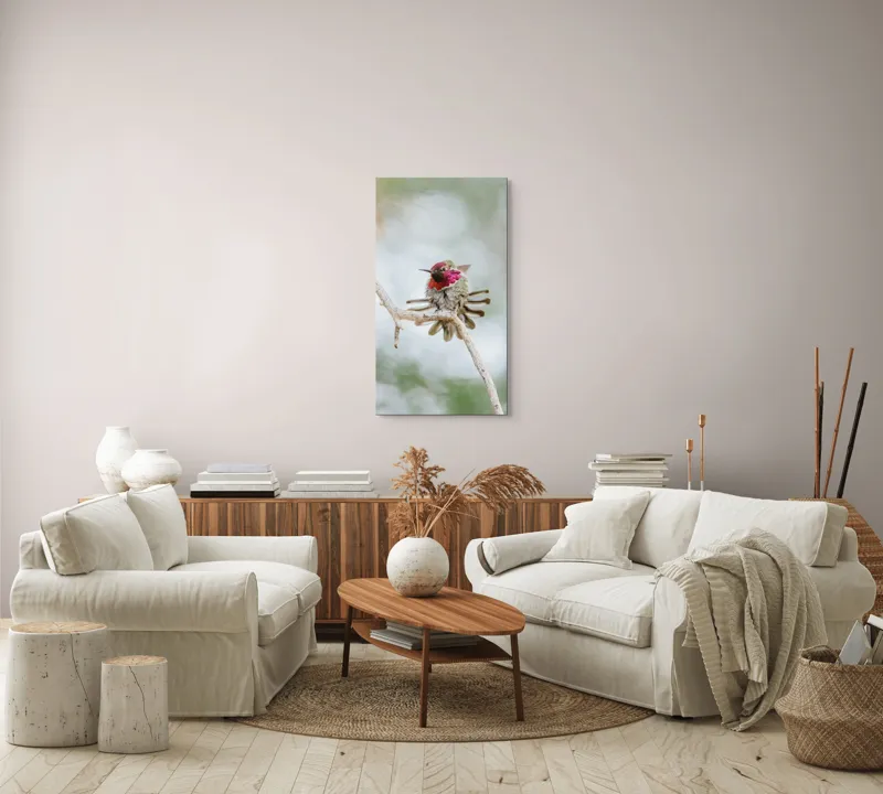 Tablou Canvas, "Colibri multicolor pe creanga uscată", Colorat, Fragil, Agil, Zvelt, Înaripat, Mic, Strălucitor, Vibrant, 50 x 90 cm – poza 7