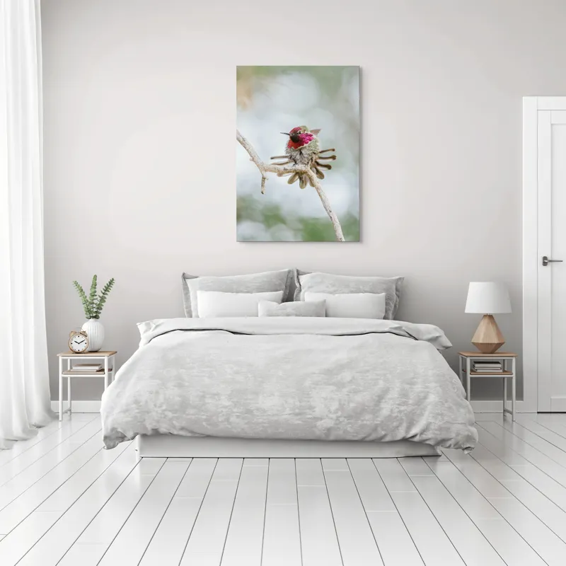 Tablou Canvas, "Colibri multicolor pe creanga uscată", Colorat, Fragil, Agil, Zvelt, Înaripat, Mic, Strălucitor, Vibrant, 70 x 100 cm – poza 3