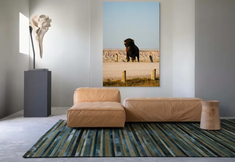 Tablou Canvas, "Bizon în peisaj deșertic american", Bizon, Peisaj, Prerie, Cer, Culmi, 100 x 150 cm – poza 7