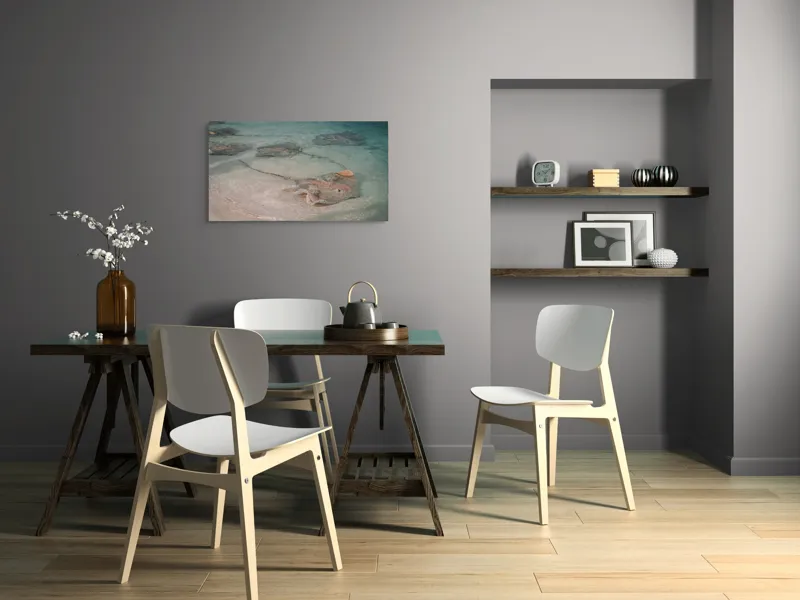 Tablou Canvas, "Stingray alunecând în apele limpezi", Razele, Apă, Nisip, Albastru, Valuri, Molenste, Liniște, Natură, 90 x 50 cm – poza 3