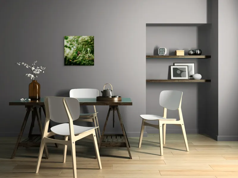 Tablou Canvas, "Fluture liniștit pe ramură verde", Fluture, Frunze, Verdeață, Natură, Bokeh, Fragilitate, Lumină, 50 x 50 cm – poza 8