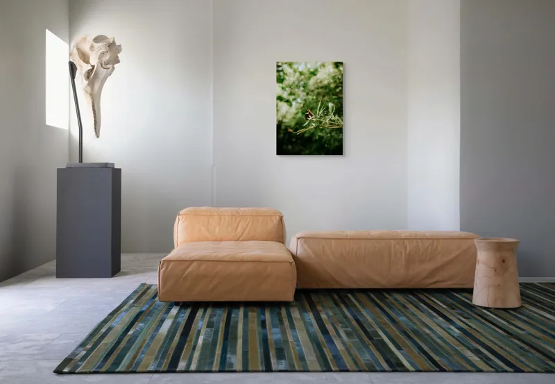 Tablou Canvas, "Fluture liniștit pe ramură verde", Fluture, Frunze, Verdeață, Natură, Bokeh, Fragilitate, Lumină, 50 x 70 cm – poza 7
