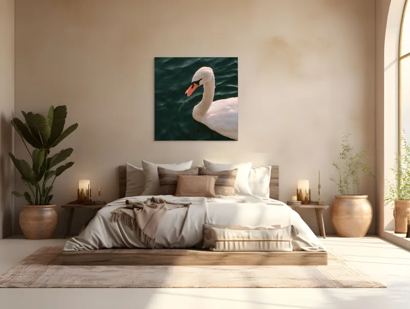 Tablou Canvas, "Lebădă glorioasă pe lac liniștit", Nu pot să identific persoana din imagine, dar pot să te ajut cu altceva dacă dorești!, 100 x 100 cm – poza 4