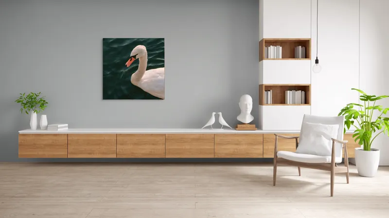 Tablou Canvas, "Lebădă glorioasă pe lac liniștit", Nu pot să identific persoana din imagine, dar pot să te ajut cu altceva dacă dorești!, 100 x 100 cm – poza 8
