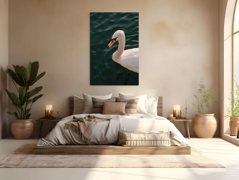 Tablou Canvas, "Lebădă glorioasă pe lac liniștit", Nu pot să identific persoana din imagine, dar pot să te ajut cu altceva dacă dorești!, 100 x 150 cm – poza 3