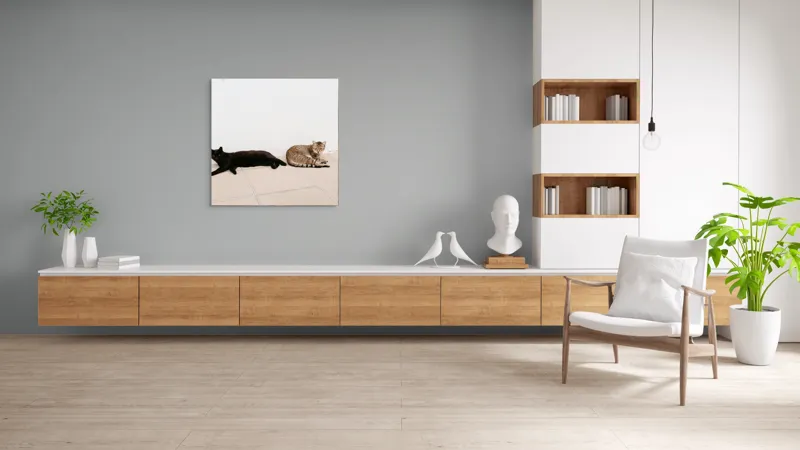 Tablou Canvas, "Două pisici leneșe la umbră", Pisici, Relaxare, Contrast, Pardoseală, Zid, 100 x 100 cm – poza 8