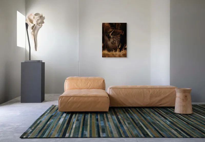 Tablou Canvas, "Bizonul pășcă liniștit în amurg", Bizon, Blană, Iarbă, Pământie, Natură, Corn, Privire, Animal, Sălbatic, 50 x 70 cm – poza 7