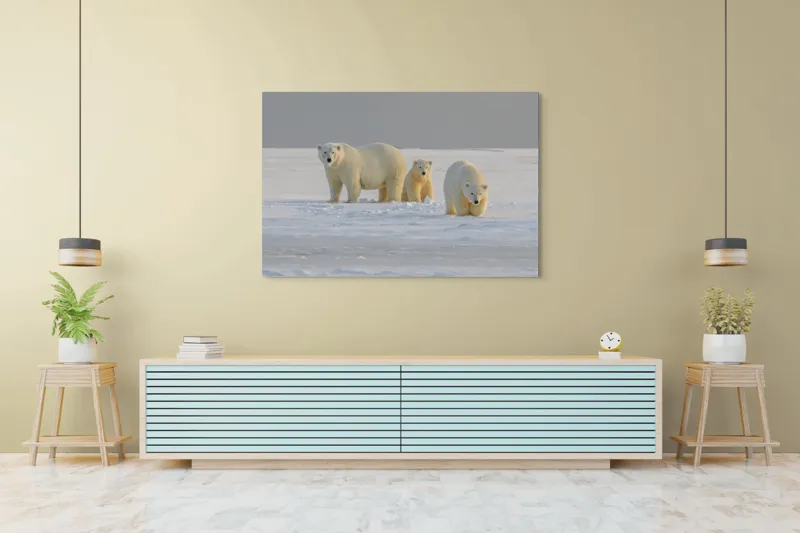 Tablou Canvas, "Familie de urși polari în zăpadă", Urs, Zăpadă, Familial, Frig, Grijă, Explorare, Peisaj, Polar, 150 x 100 cm – poza 6