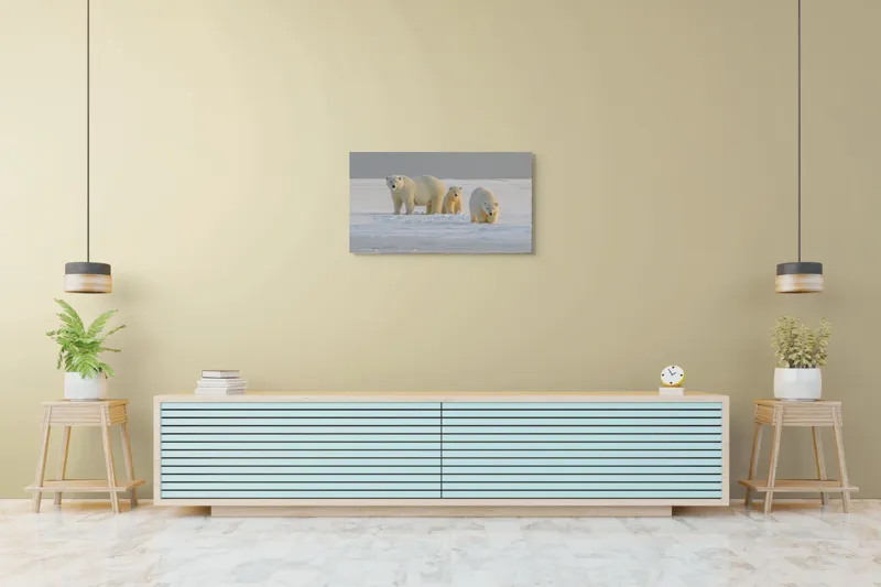 Tablou Canvas, "Familie de urși polari în zăpadă", Urs, Zăpadă, Familial, Frig, Grijă, Explorare, Peisaj, Polar, 90 x 50 cm – poza 5