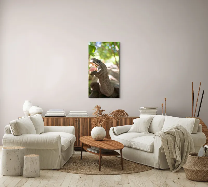 Tablou Canvas, "Țestoasă savurând frunze verzi proaspete", Turtle, Leaves, Sunlight, Forest, Nature, 50 x 90 cm – poza 7