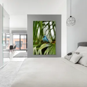 Tablou Canvas, "Pasăre albastră în frunze tropicale", 100 x 150 cm – poza 5