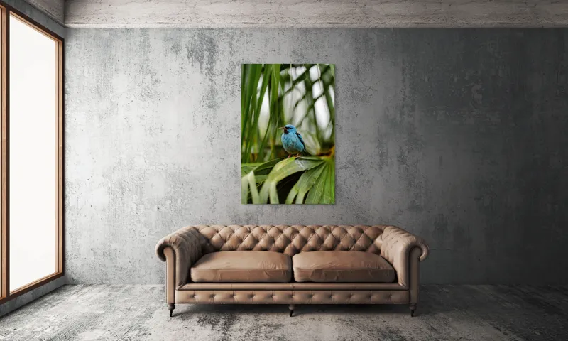 Tablou Canvas, "Pasăre albastră în frunze tropicale", 100 x 150 cm – poza 6