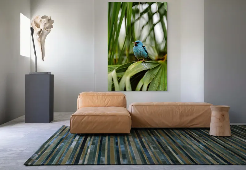 Tablou Canvas, "Pasăre albastră în frunze tropicale", 100 x 150 cm – poza 7