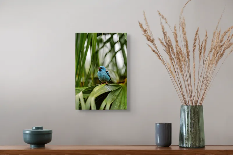 Tablou Canvas, "Pasăre albastră în frunze tropicale", 26 x 39 cm – poza 5