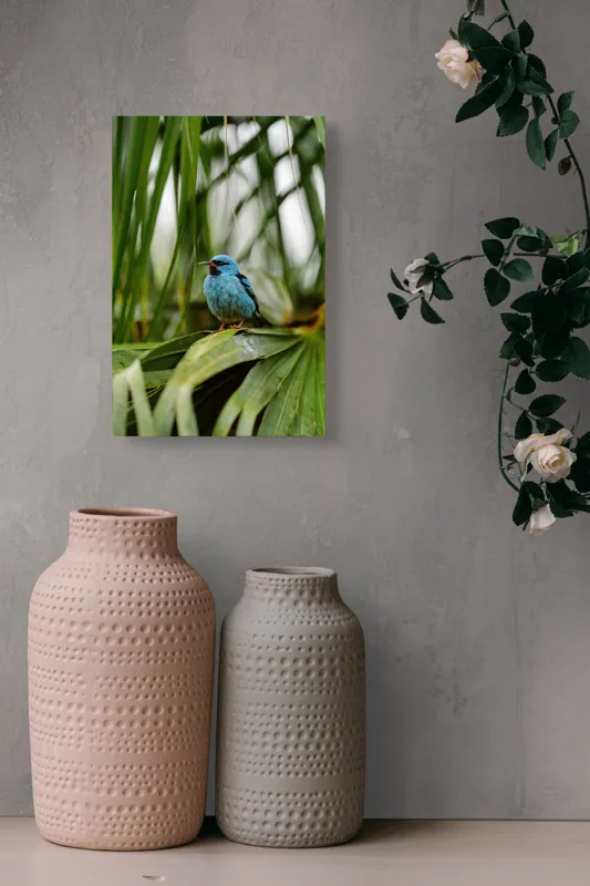 Tablou Canvas, "Pasăre albastră în frunze tropicale", 26 x 39 cm – poza 6