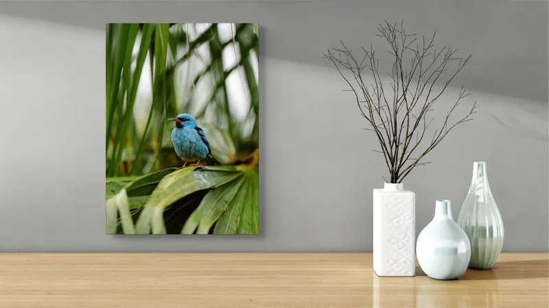 Tablou Canvas, "Pasăre albastră în frunze tropicale", Îmi pare rău, nu pot să îți identific imaginea sau să ofer o descriere a acesteia., 39 x 54 cm – poza 4
