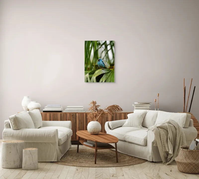 Tablou Canvas, "Pasăre albastră în frunze tropicale", 50 x 70 cm – poza 4