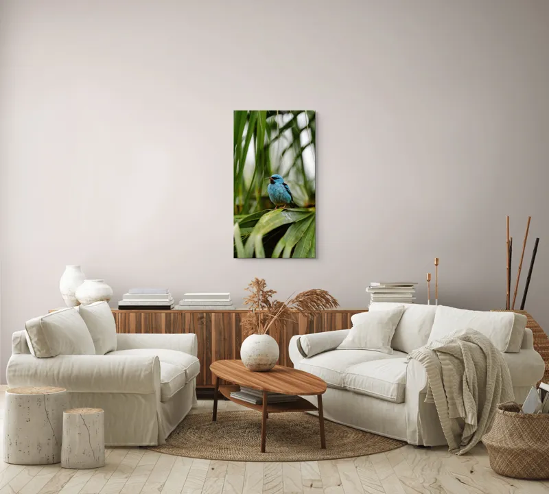 Tablou Canvas, "Pasăre albastră în frunze tropicale", Îmi pare rău, nu pot să îți identific imaginea sau să ofer o descriere a acesteia., 50 x 90 cm – poza 7