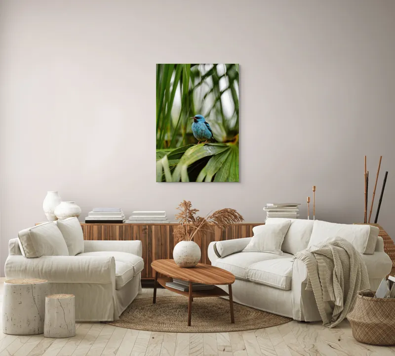 Tablou Canvas, "Pasăre albastră în frunze tropicale", Îmi pare rău, nu pot să îți identific imaginea sau să ofer o descriere a acesteia., 70 x 100 cm – poza 4