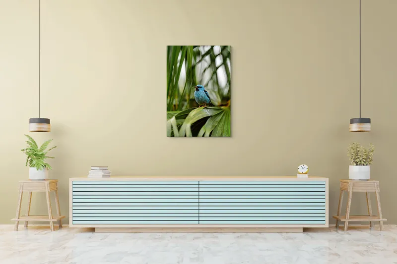 Tablou Canvas, "Pasăre albastră în frunze tropicale", Îmi pare rău, nu pot să îți identific imaginea sau să ofer o descriere a acesteia., 70 x 100 cm – poza 5