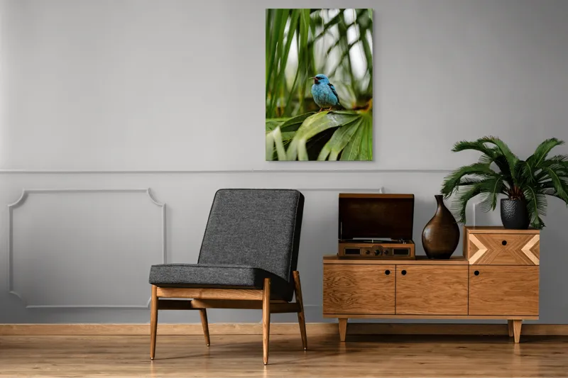 Tablou Canvas, "Pasăre albastră în frunze tropicale", Îmi pare rău, nu pot să îți identific imaginea sau să ofer o descriere a acesteia., 70 x 100 cm – poza 6