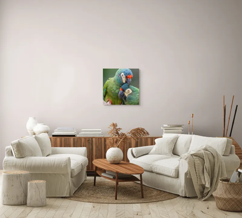 Tablou Canvas, "Papagali într-o tandră îmbrățișare verde", 50 x 50 cm – poza 7