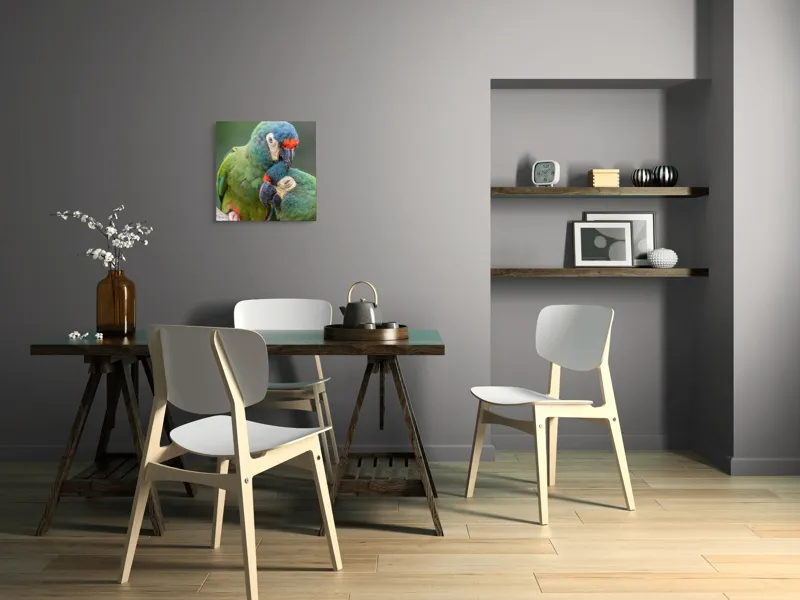Tablou Canvas, "Papagali într-o tandră îmbrățișare verde", 50 x 50 cm – poza 8
